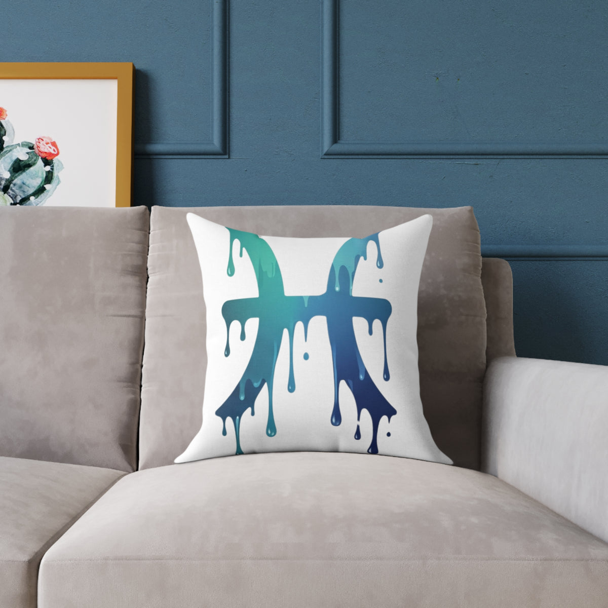 Dripping Zodiac Pisces Square Poly Canvas Pillow