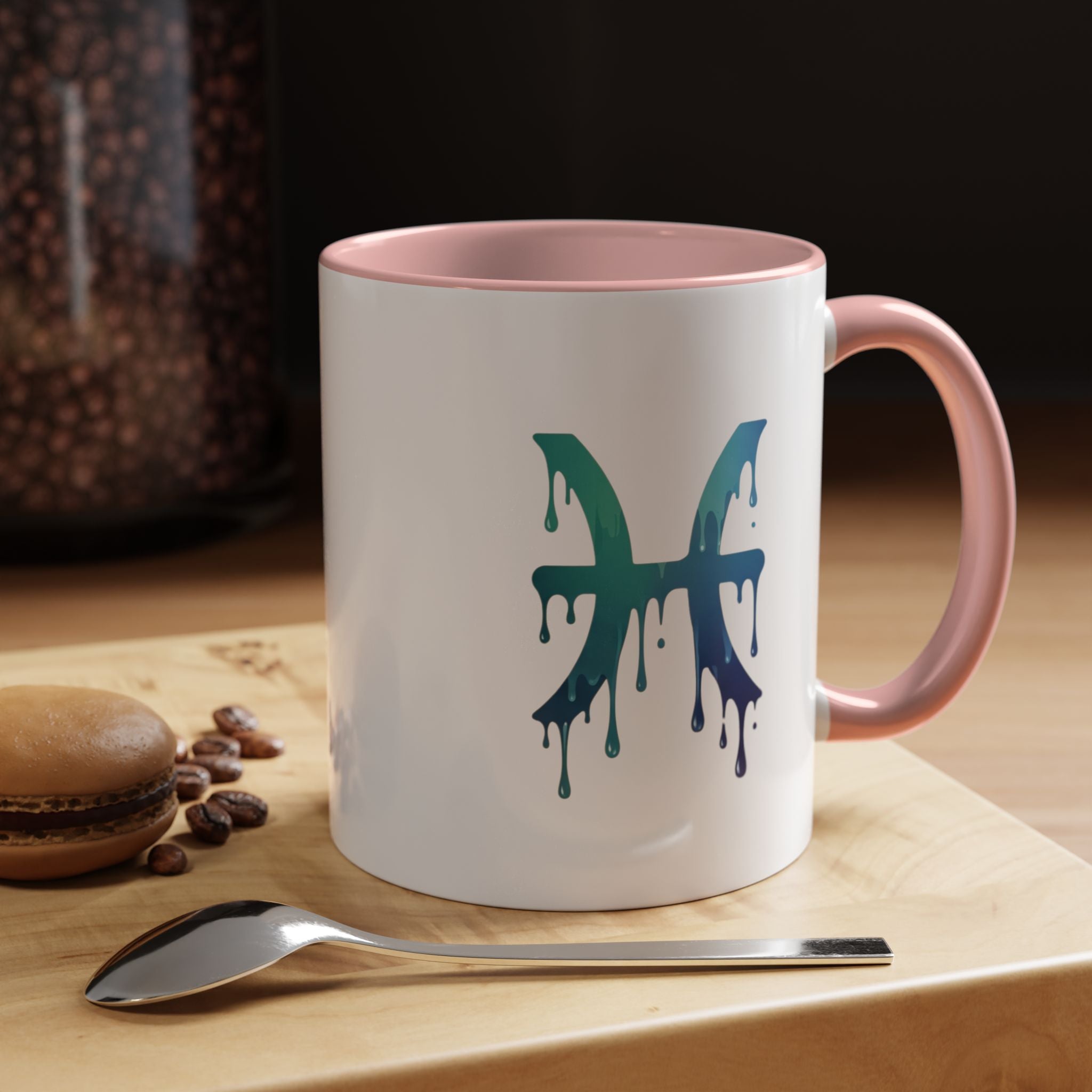 Pisces Zodiac Accent Coffee Mug — Dripping Teal Blue Astrology Gift