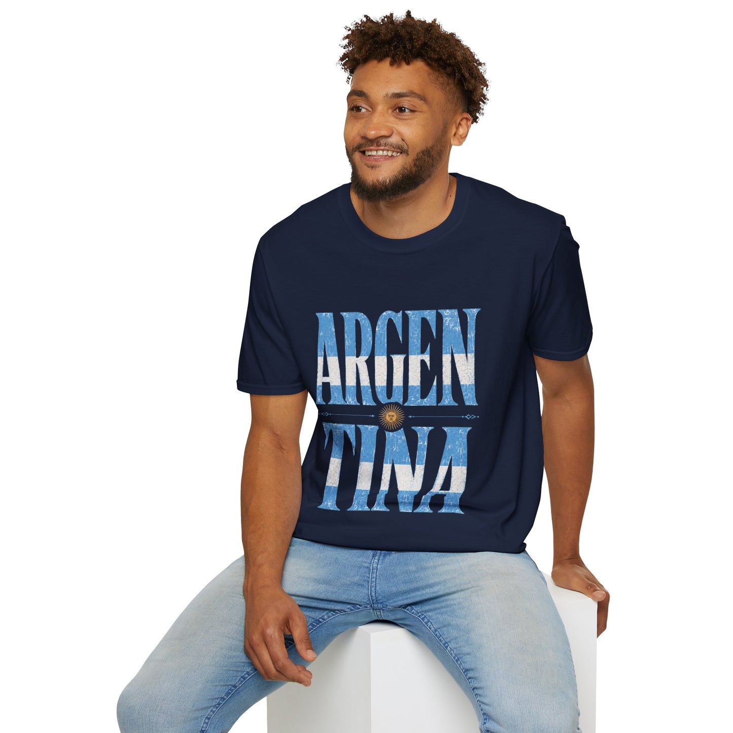 Argentina Flag Graphic T‑Shirt — Vintage Blue Distressed Typography