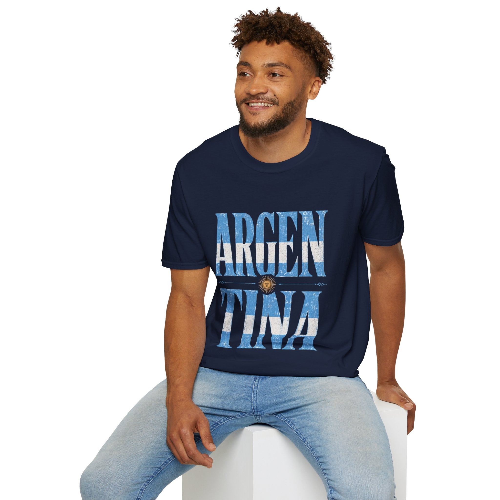 Argentina Flag Graphic T‑Shirt — Vintage Blue Distressed Typography