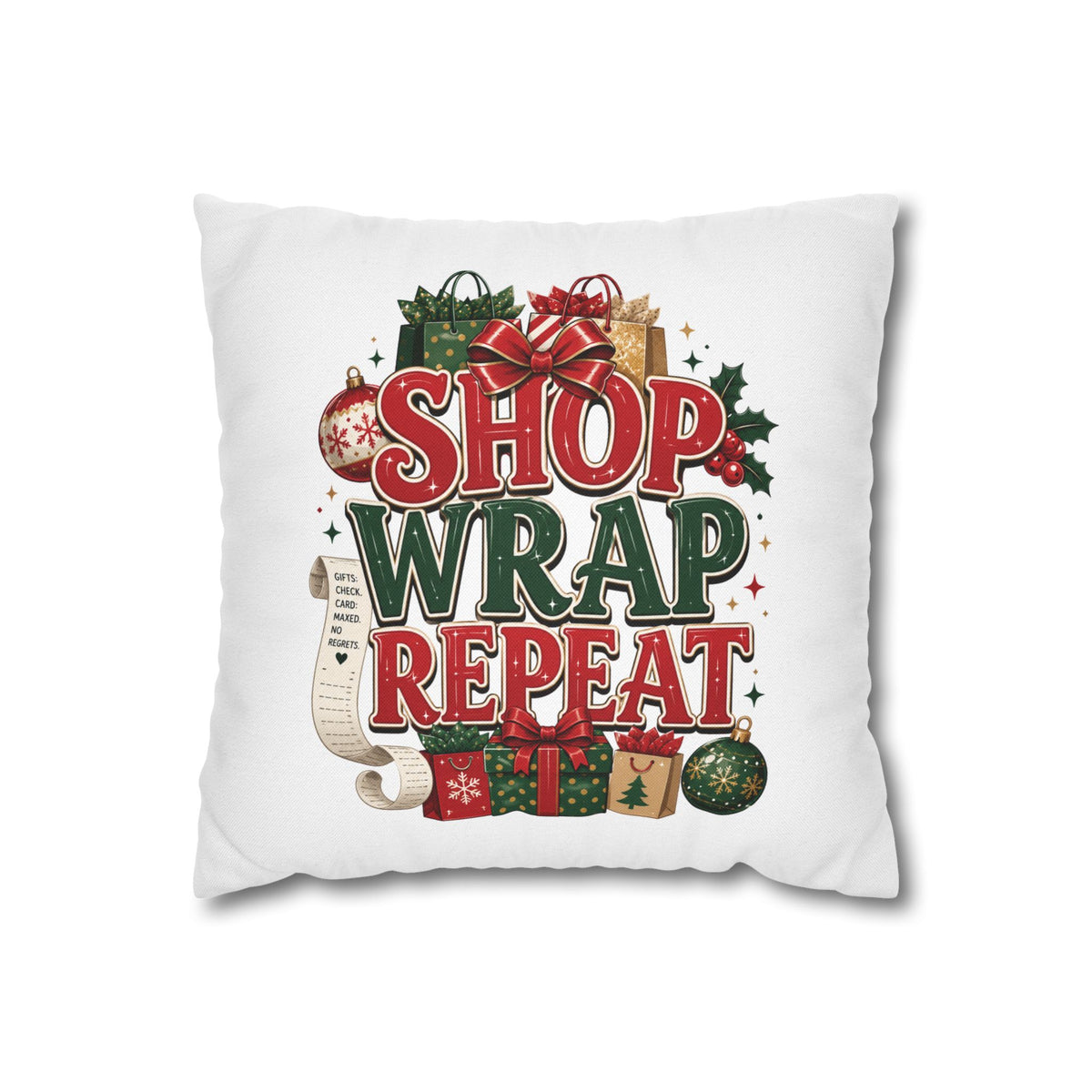 Shop Wrap Repeat Christmas Pillowcase — Holiday Decorative Throw Pillow Cover