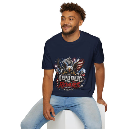 Patriotic Eagle T-Shirt — "The Republic Still Roars" | American Flag Graphic