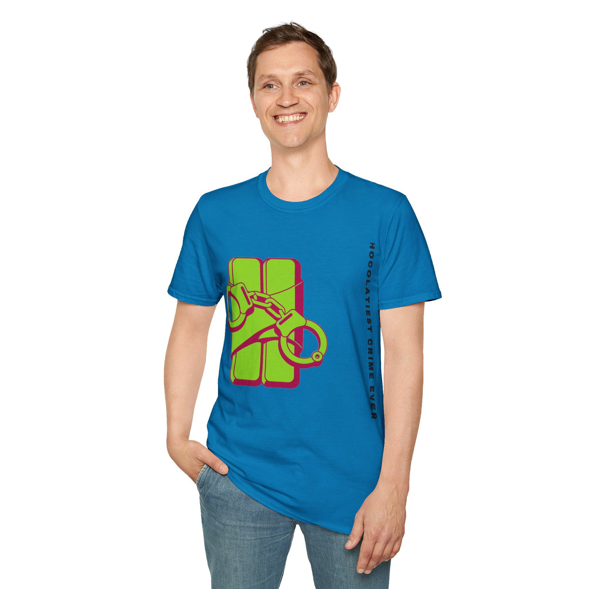 Chocolateie Graphic T‑Shirt — Green Candy Bar with Handcuffs Design - Trending Now - September 2026