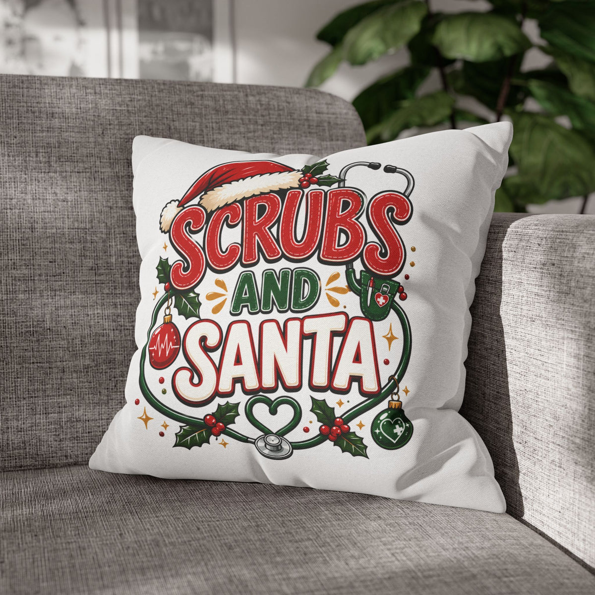 Christmas Medical Pillowcase — “Scrubs and Santa” Holiday Nurse Pillow
