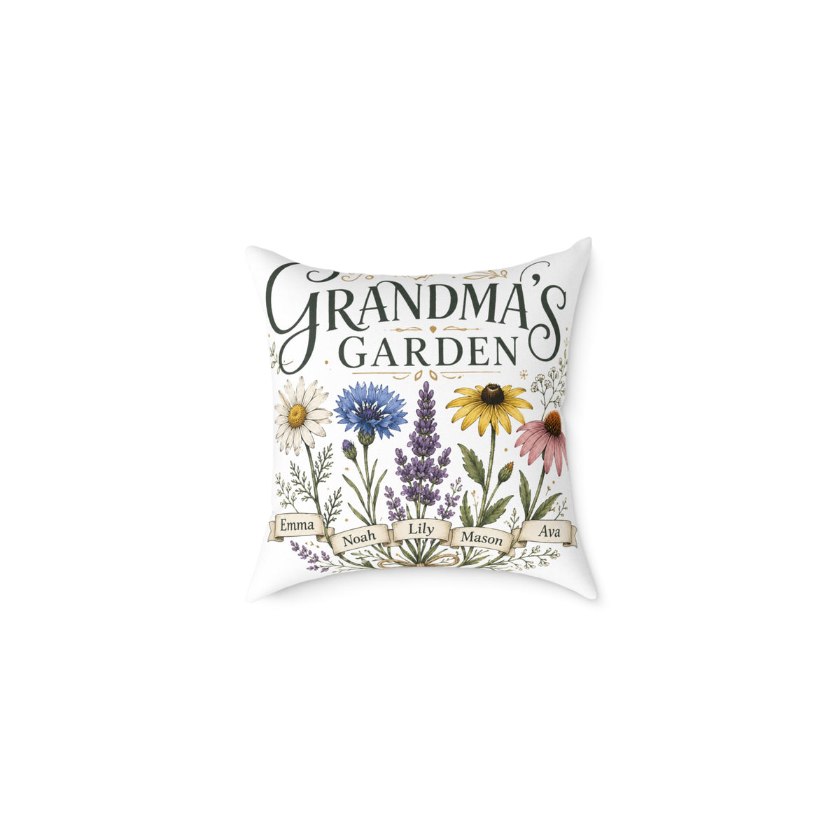 Grandma's Garden Floral Throw Pillow  Milo Bailey Dog Dad Mom— Personalized Family Names