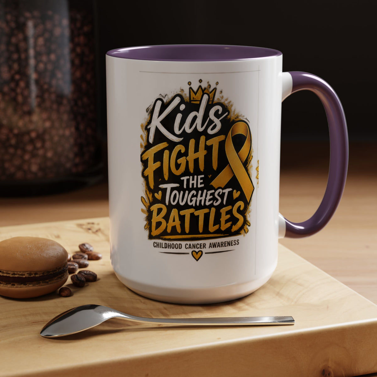 Kids Fight The Toughest Battles Accent Coffee Mug — Childhood Cancer Awareness 11/15oz