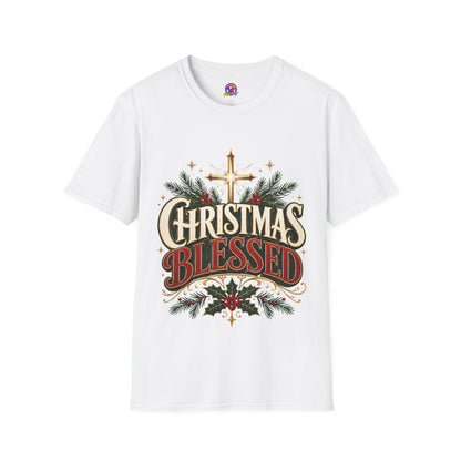 Christmas Blessed T-Shirt — Faith-Based Holiday Tee with Cross & Pine Design