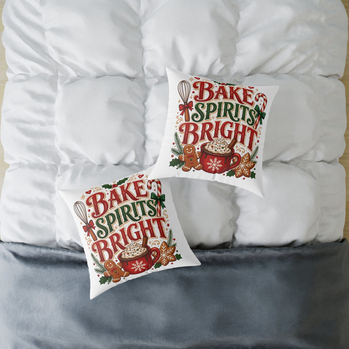 Christmas Bake Spirits Bright Square Poly Canvas Pillow