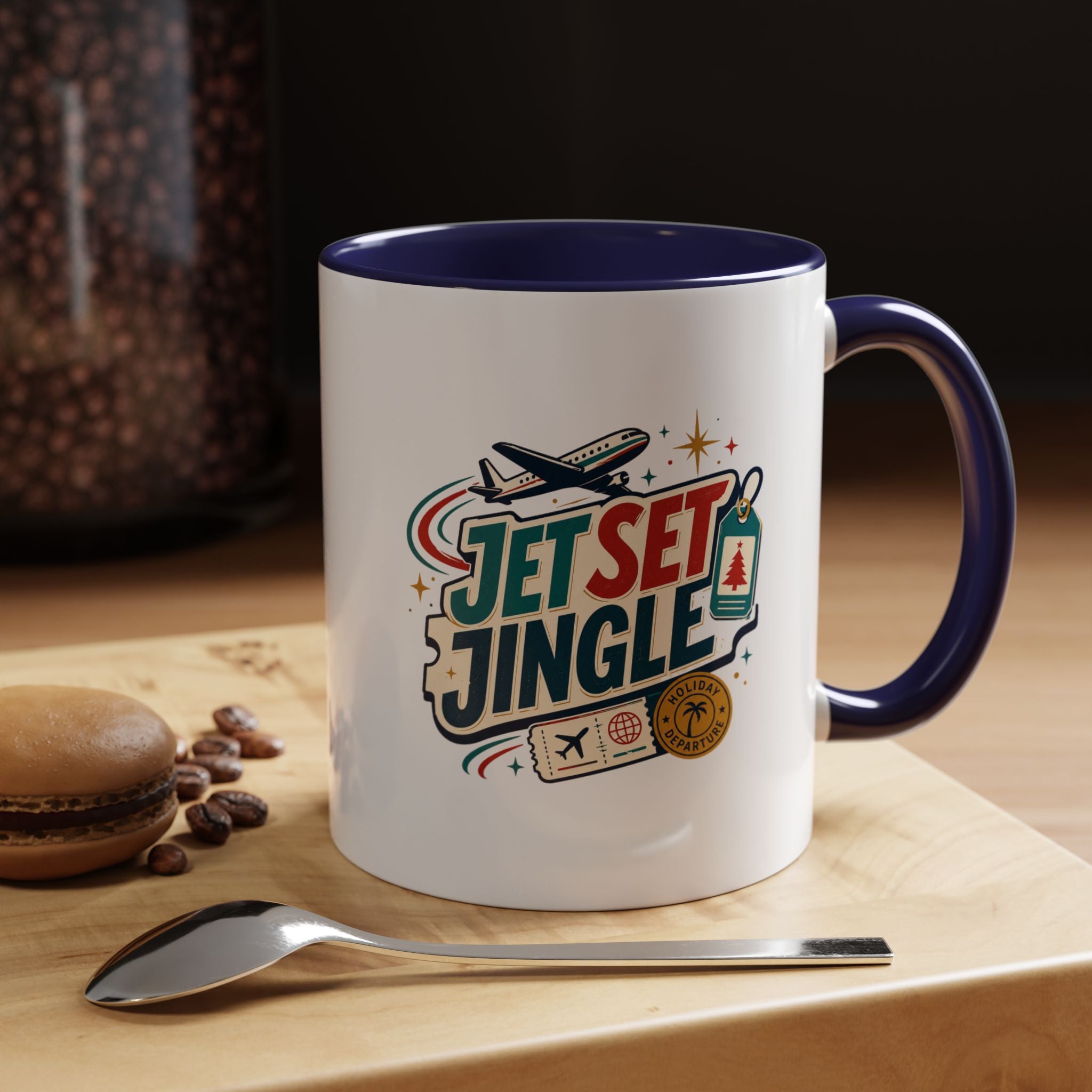 Modern Day Christmas Jet Set Jingle Coffee Mug — Holiday Travel Themed Accent Mug