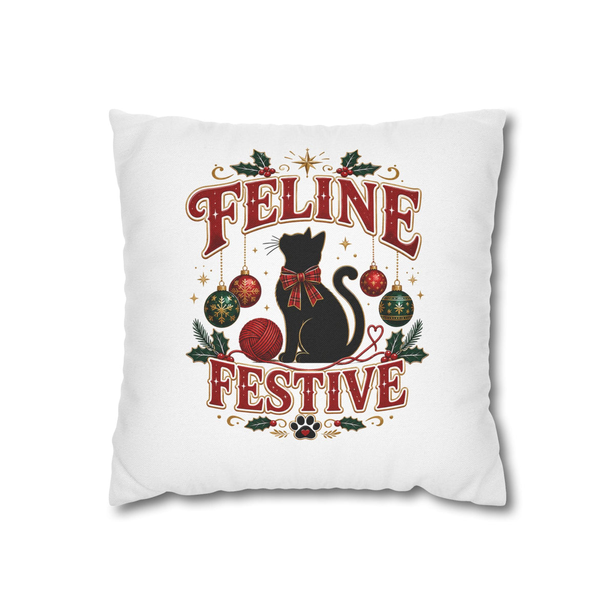Feline Festive Christmas Pillowcase — Christmas Cat Decorative Throw Pillow Cover