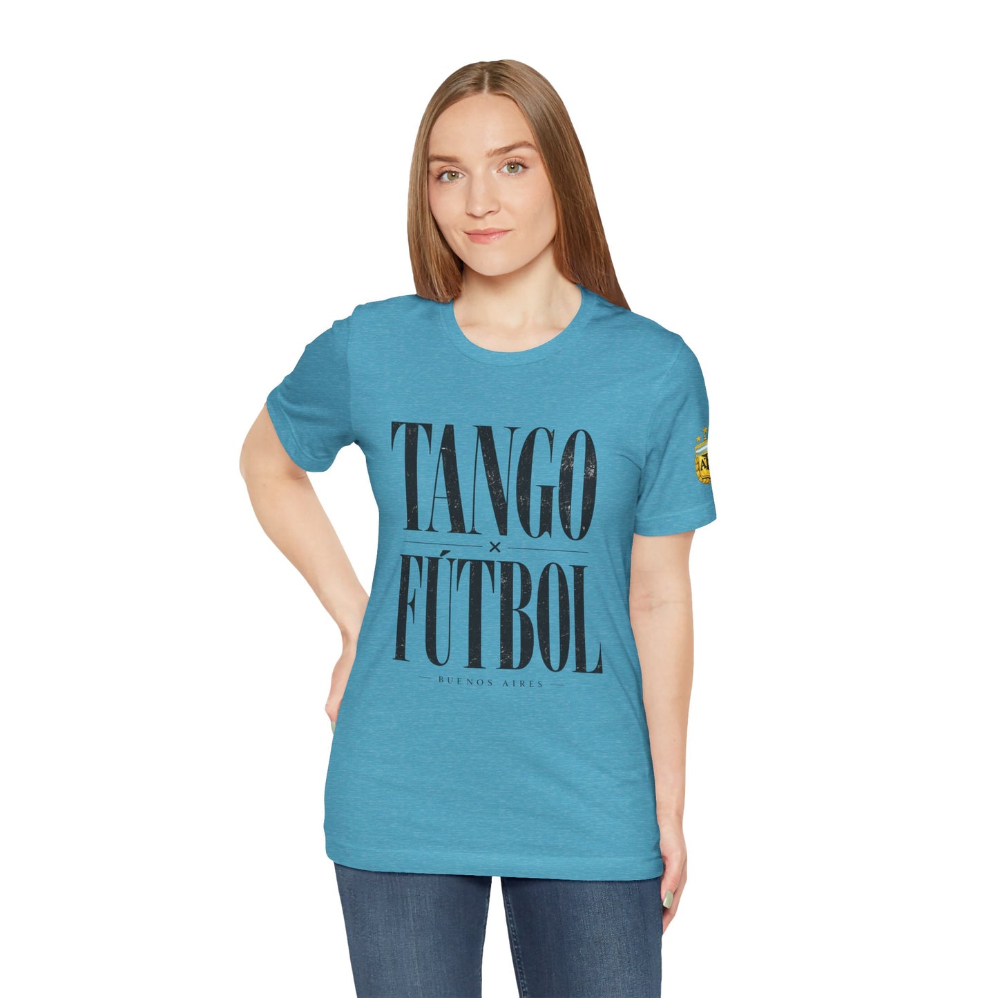 Argentina - Tango y Fútbol Graphic Tee - Bold Serif Soccer & Dance Shirt