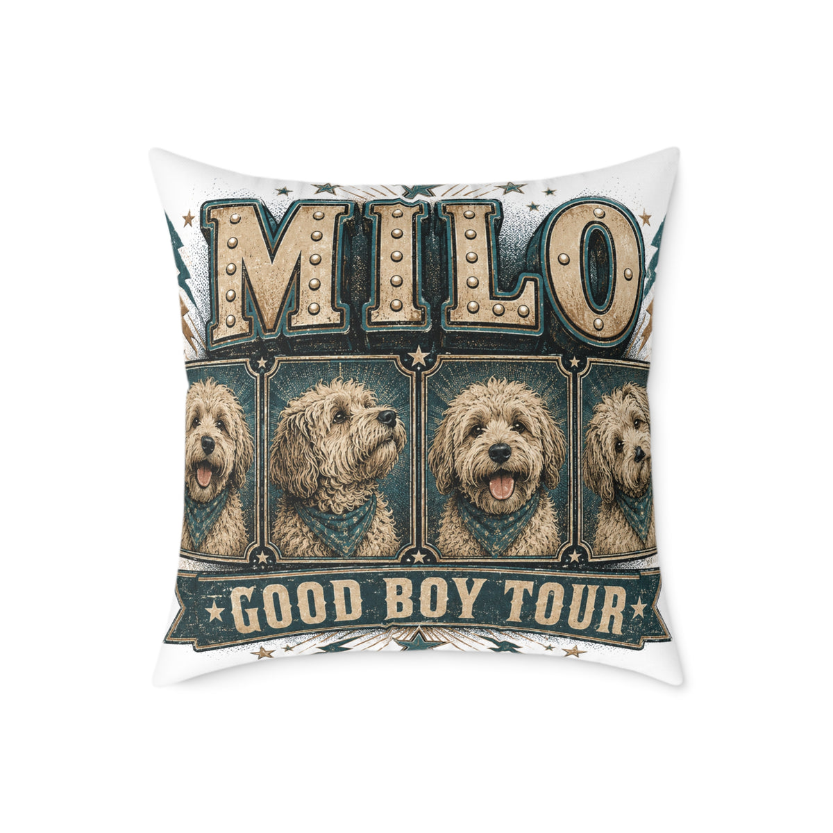Milo "Good Boy Tour" Square Throw Pillow  Milo Bailey Dog Dad Mom