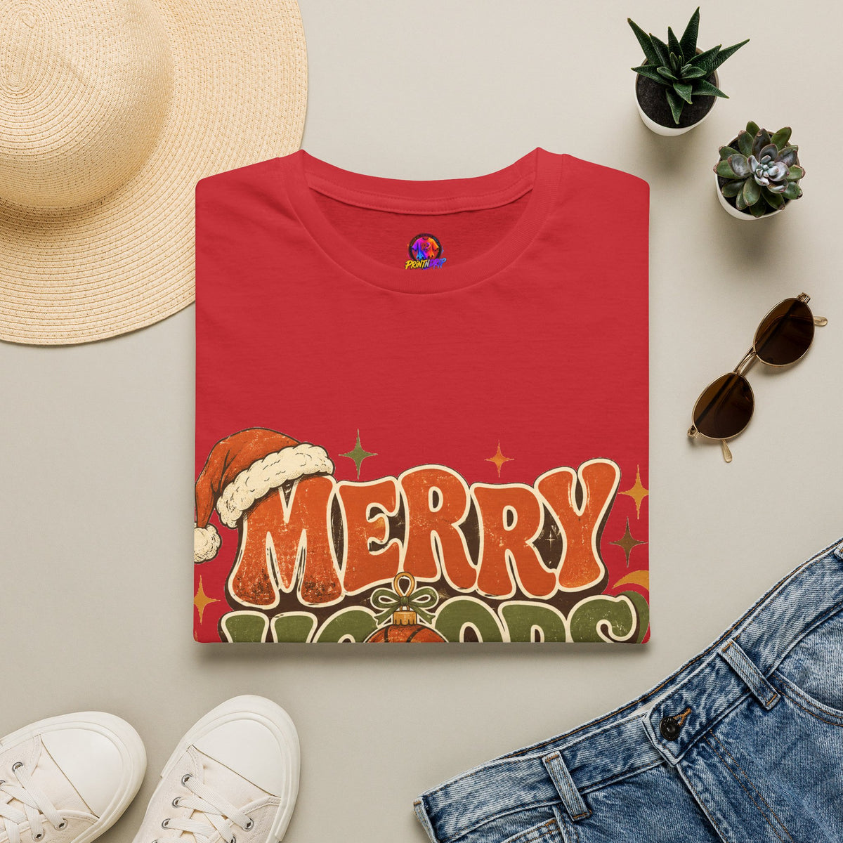 Merry Hoops Mood T-Shirt — Retro Holiday Basketball Christmas Tee
