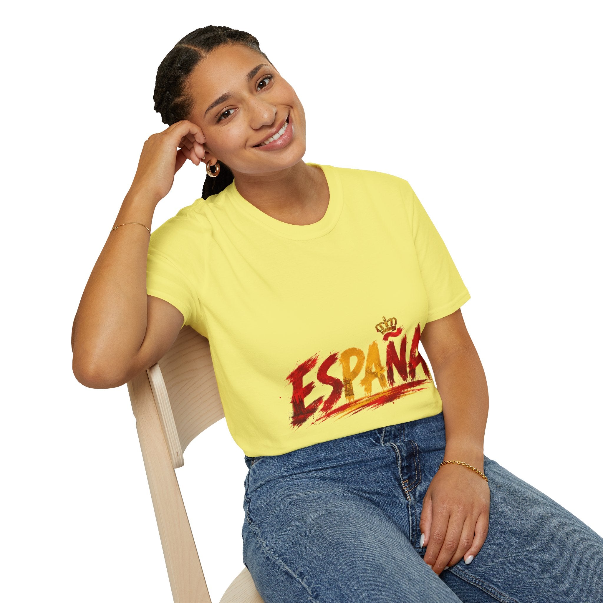 Spain  Graphic T-Shirt — Spanish Flag Brushstroke Design with Crown