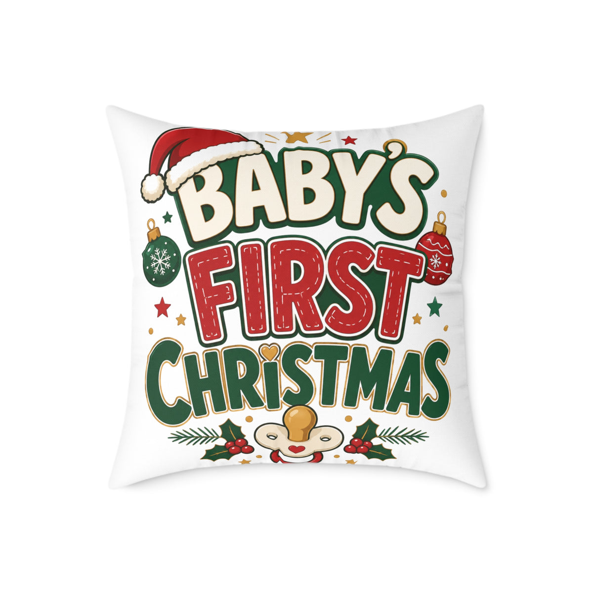 Baby's  First Christmas Square Poly Canvas Pillow
