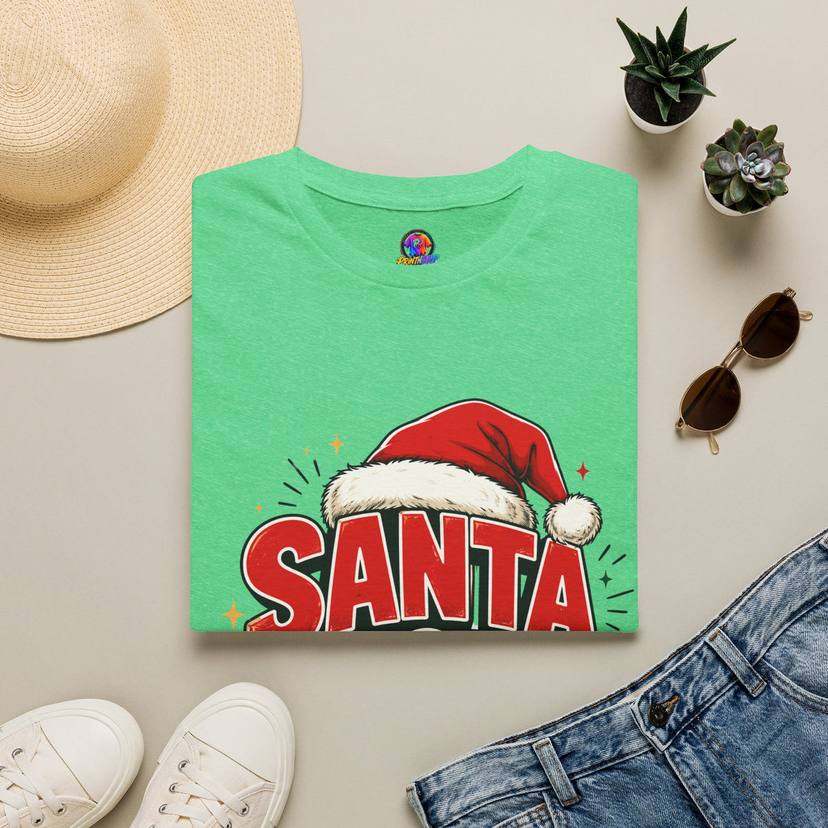 Santa Mode T-Shirt — Holiday Christmas Graphic Tee with Santa Hat