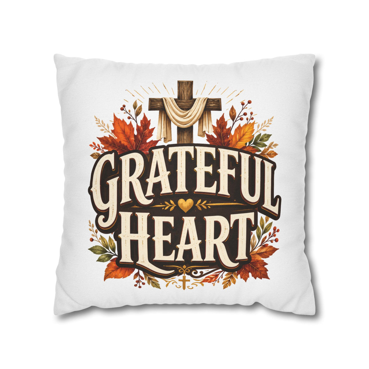 Thanksgiving Grateful Heart Throw Pillow — Autumn Cross Faith Decorative Pillowcase