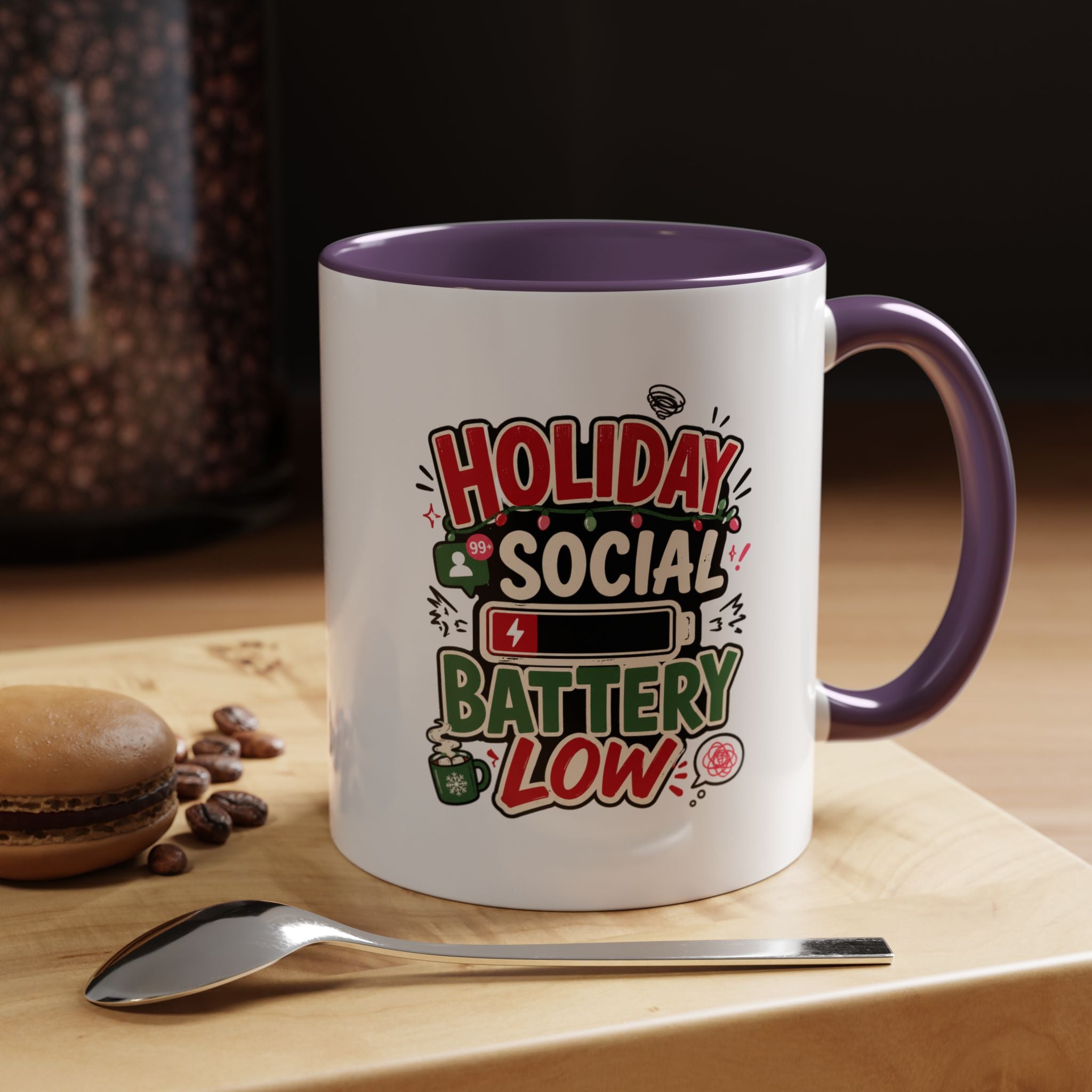 Modern Day Christmas Holiday Social Battery Low Accent  Coffee Mug