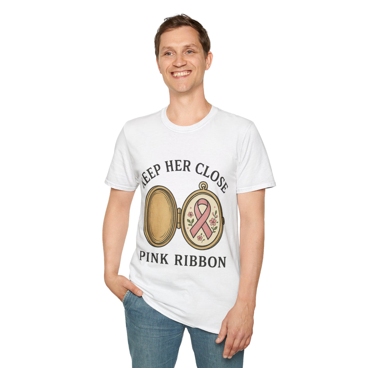Keep Her Close Pink Ribbon Vintage Locket Graphic Tee - Trending Now - September 2026