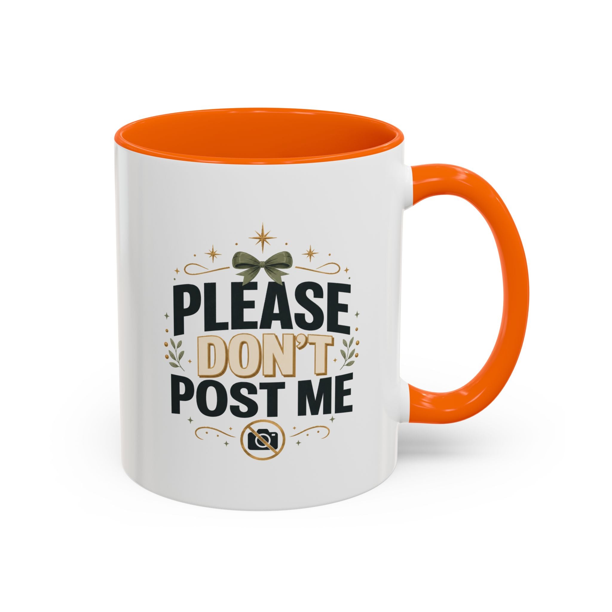 Christmas Please Don't Post Me Accent Coffee Mug — Funny Privacy Camera Gift