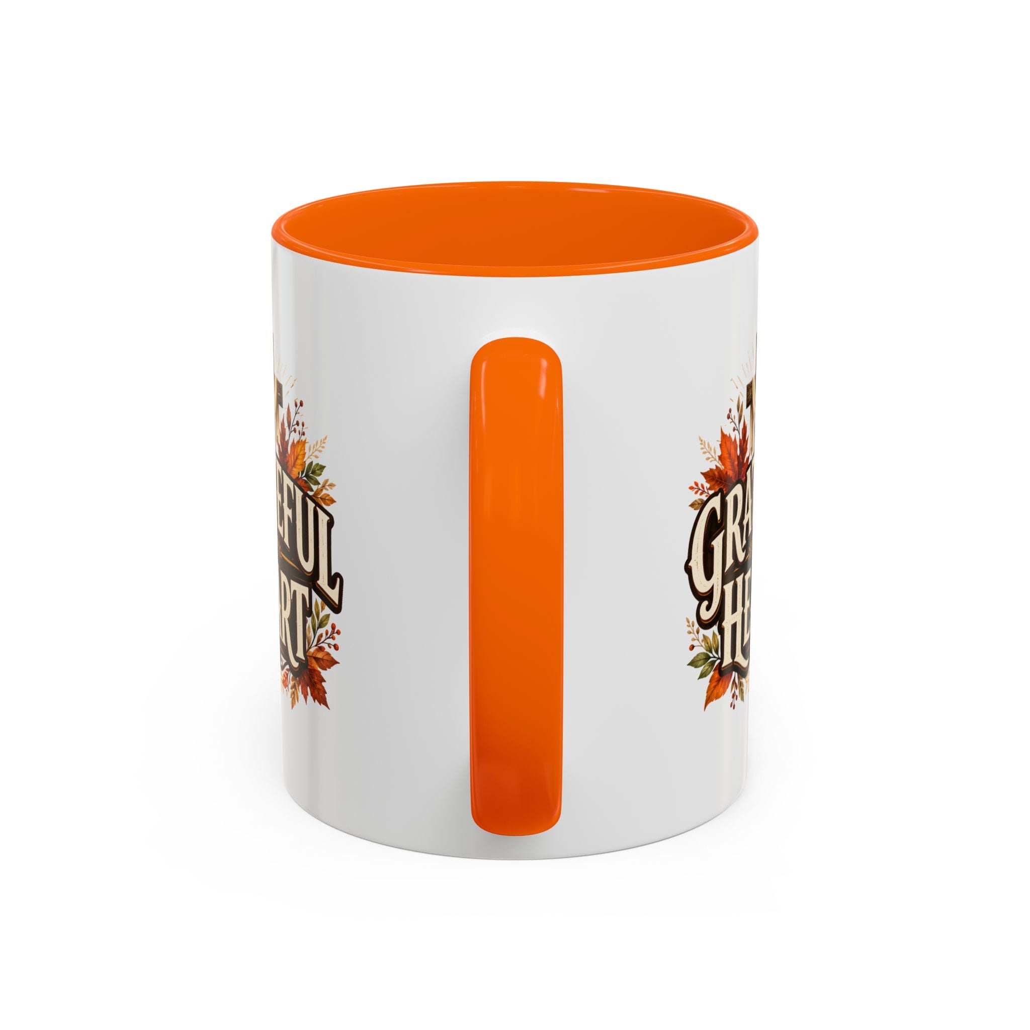 Thanksgiving Mug Grateful Heart Accent Coffee Mug – Autumn Leaves & Cross Spiritual Thanksgiving Gift