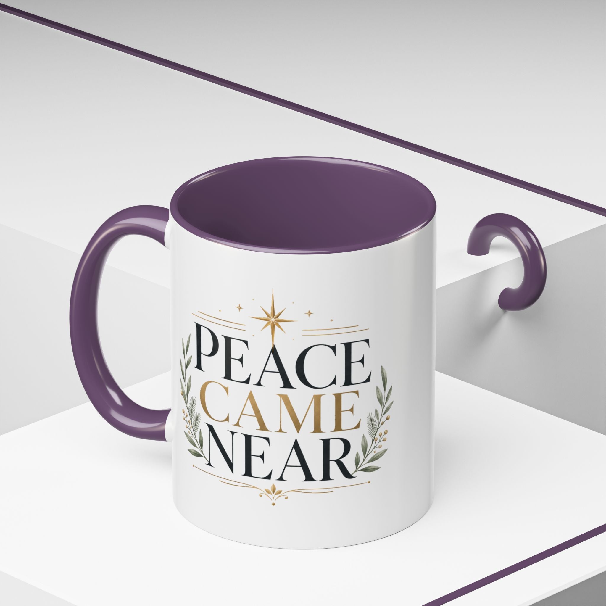 Christmas Peace Came Near Accent Coffee Mug — Holiday Christian Christmas Tea Cup