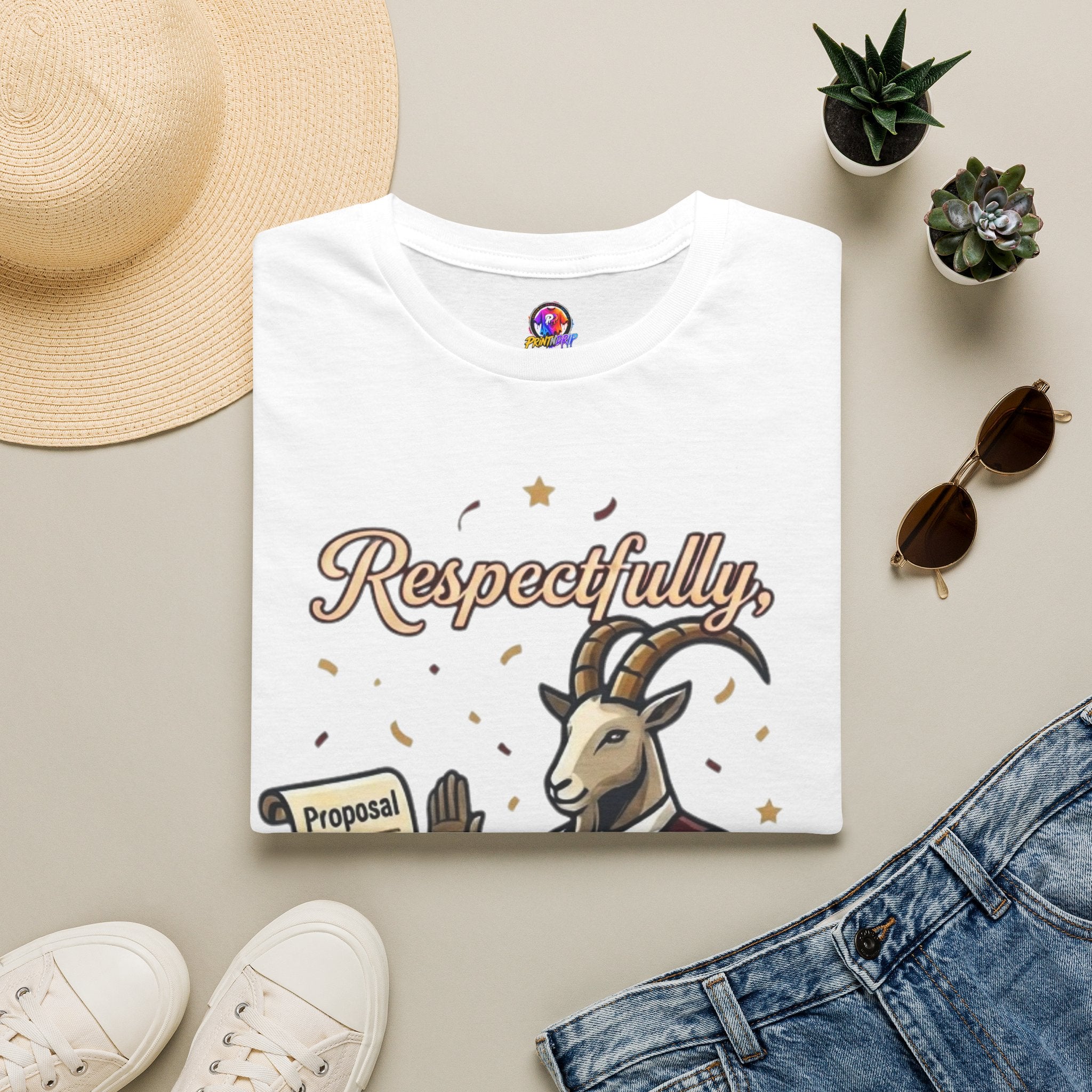 T-Shirt — "Respectfully, No" Capricorn Goat Proposal Funny Zodiac Tee