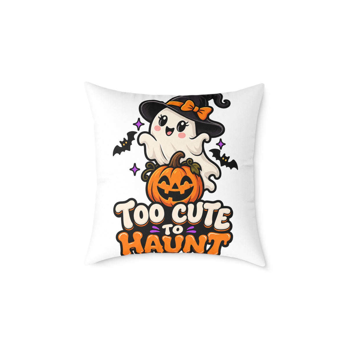 Halloween Ghost Pillow — "Too Cute to Haunt" Cute Pumpkin Decor