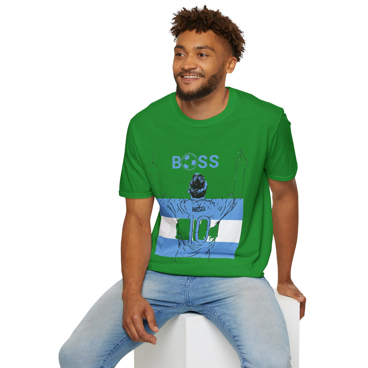 Soccer Boss T‑Shirt — 'BOSS' Striped Football Player Graphic Tee