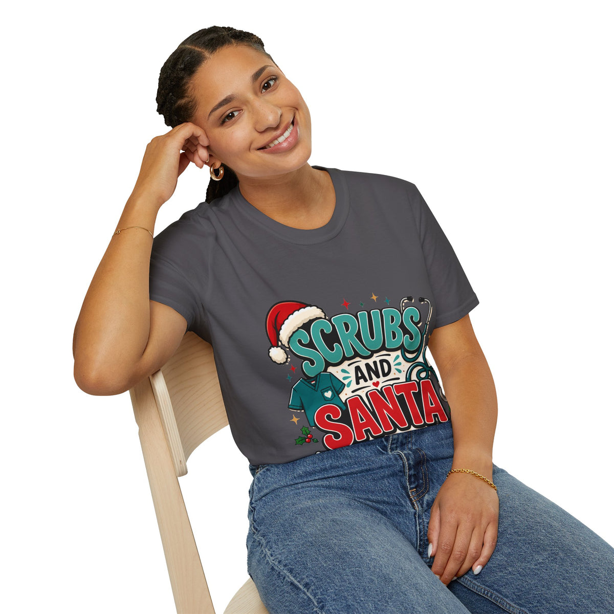 Scrubs and Santa Christmas T-Shirt — Cute Holiday Nurse Tee