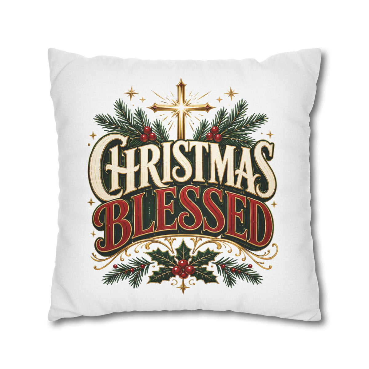 Christmas Spun Square Pillowcase Christmas Blessed Pillowcase