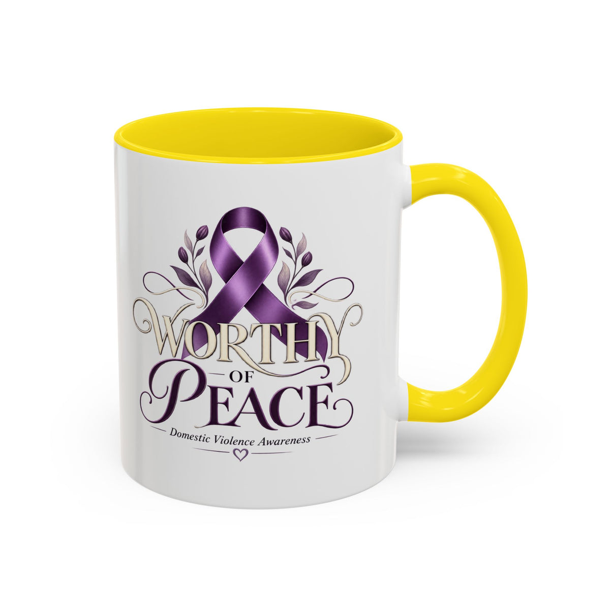 Worth of Peace Accent Coffee Mug — Domestic Violence Awareness Ribbon (11/15oz)