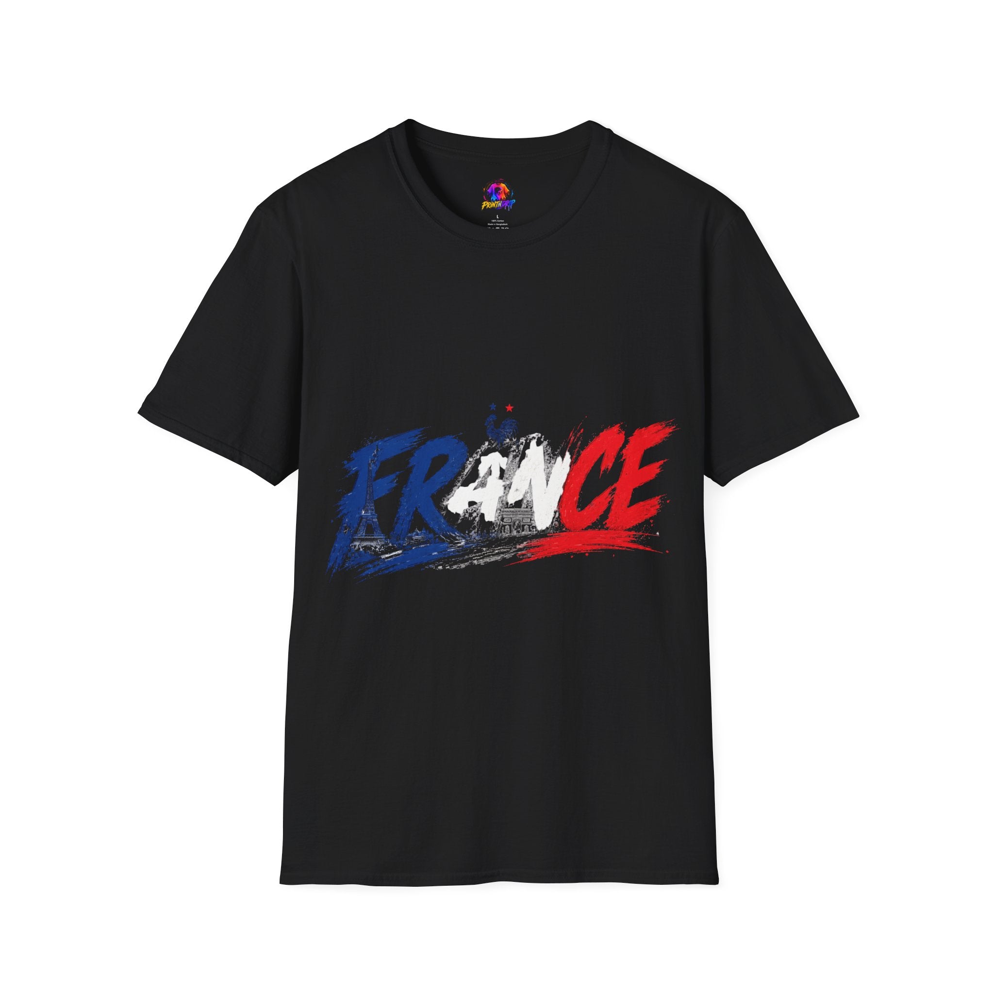 France Brushstroke Graphic T-Shirt — Tricolor Soccer/Travel Fan Tee