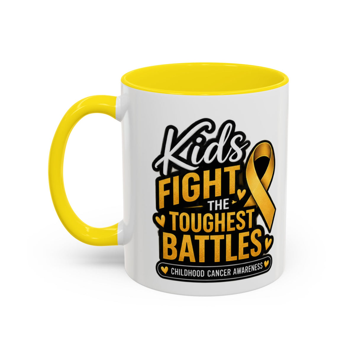 Childhood Cancer Awareness Accent Coffee Mug - "Kids Fight the Toughest Battles" (11/15oz)