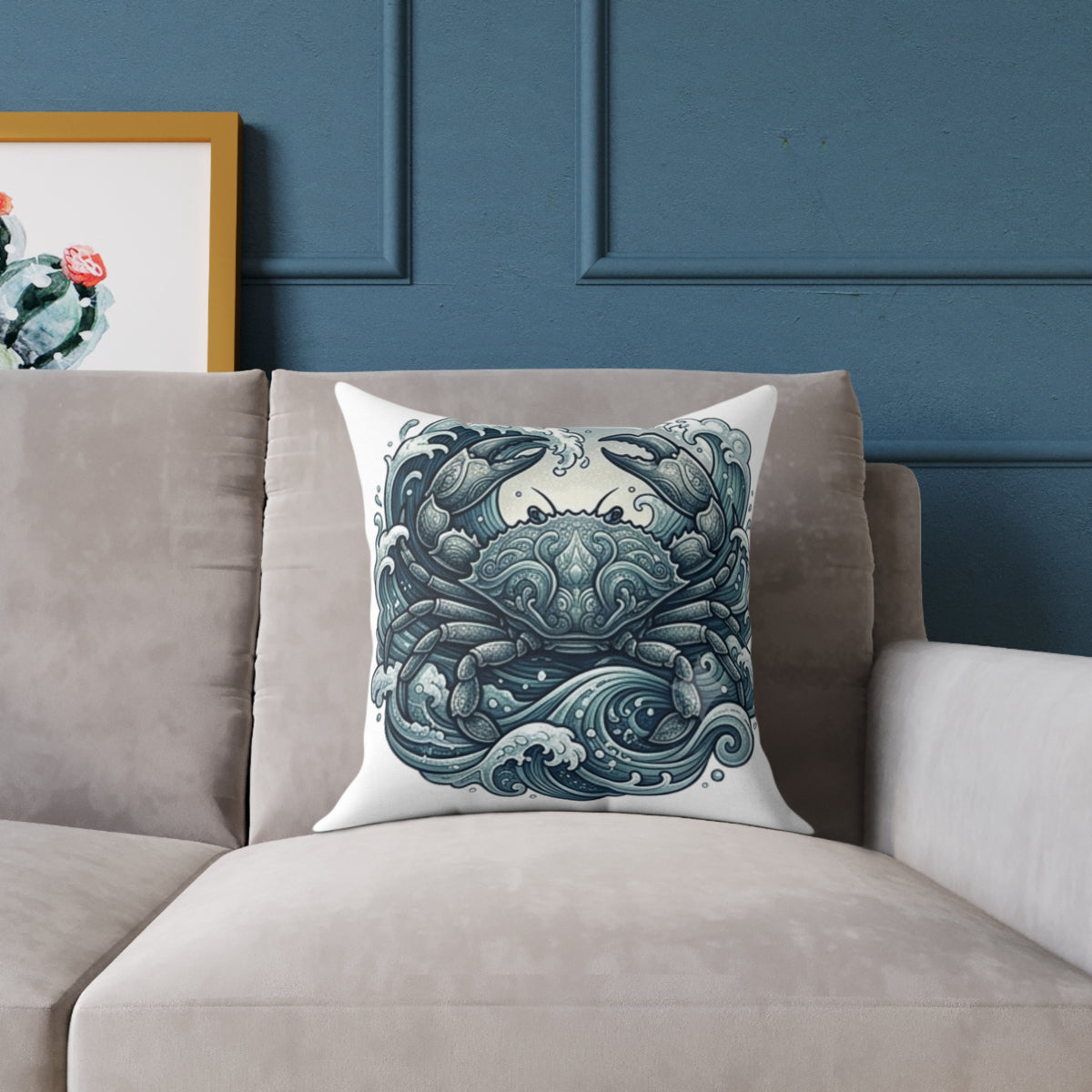 Cancer Zodiac Crab Ocean Art Pillow — Nautical Decorative Throw Pillow