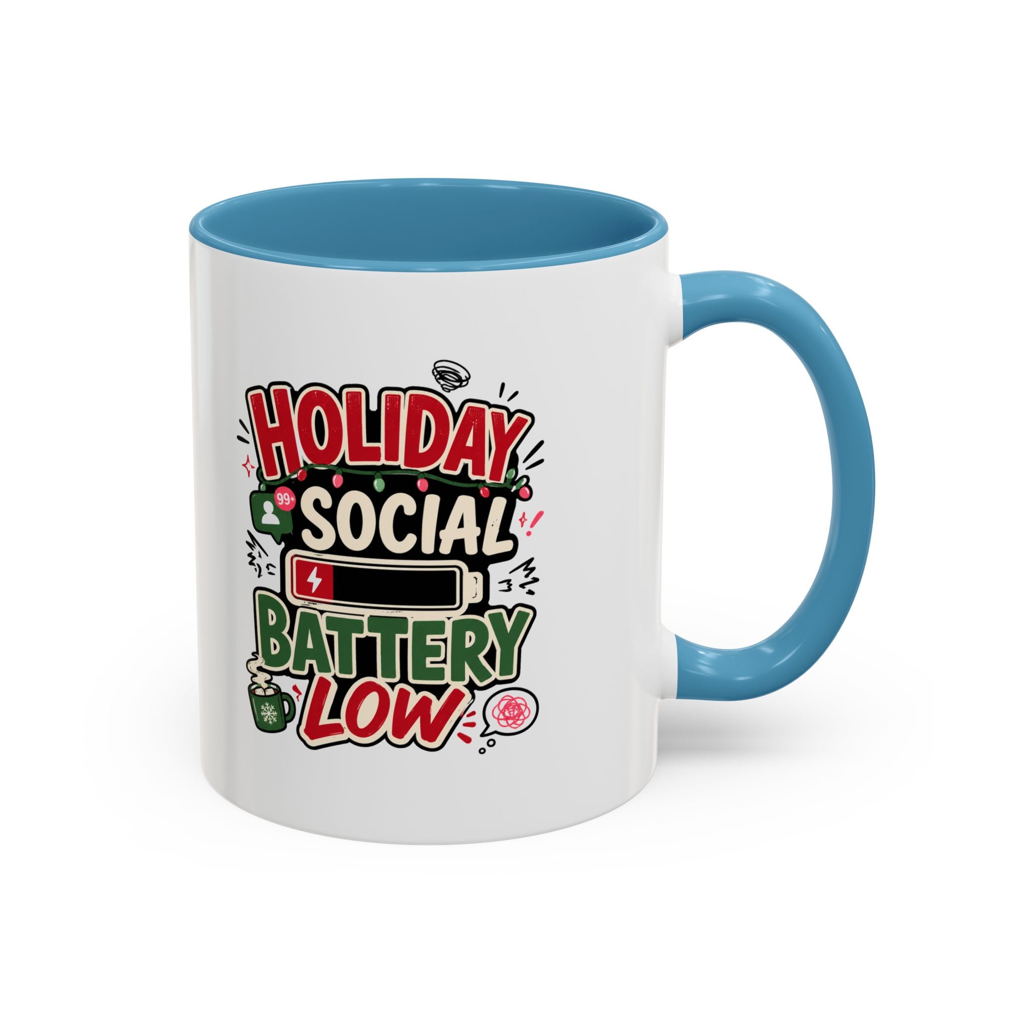 Modern Day Christmas Holiday Social Battery Low Accent  Coffee Mug