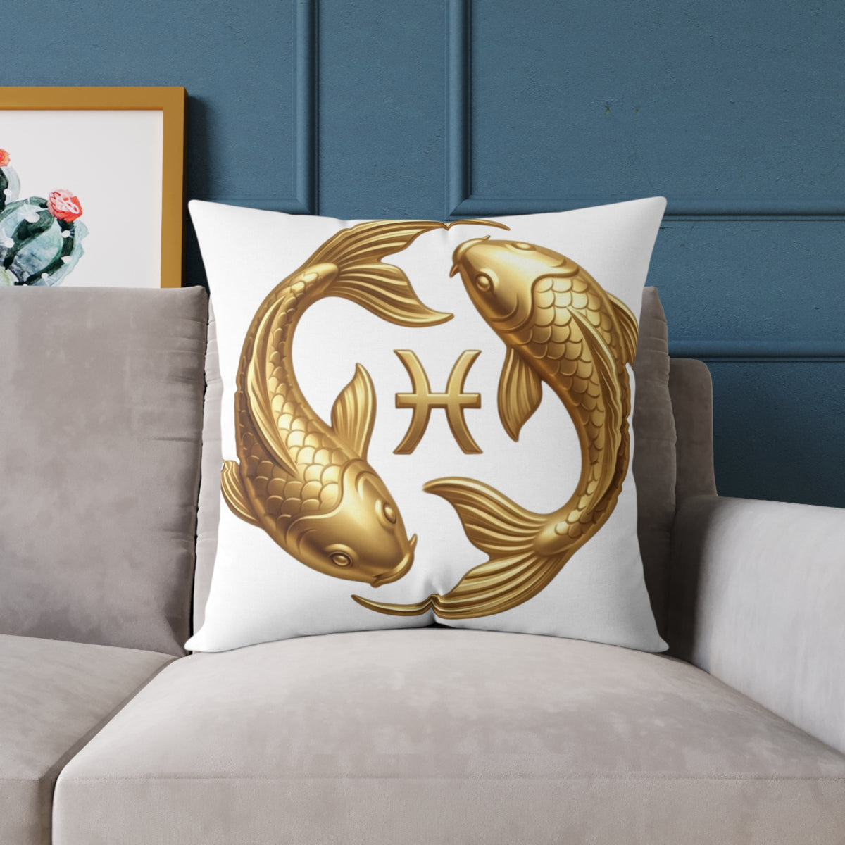 Zodiac Pisces Gold Pisces Astrological Square Poly Canvas Pillow