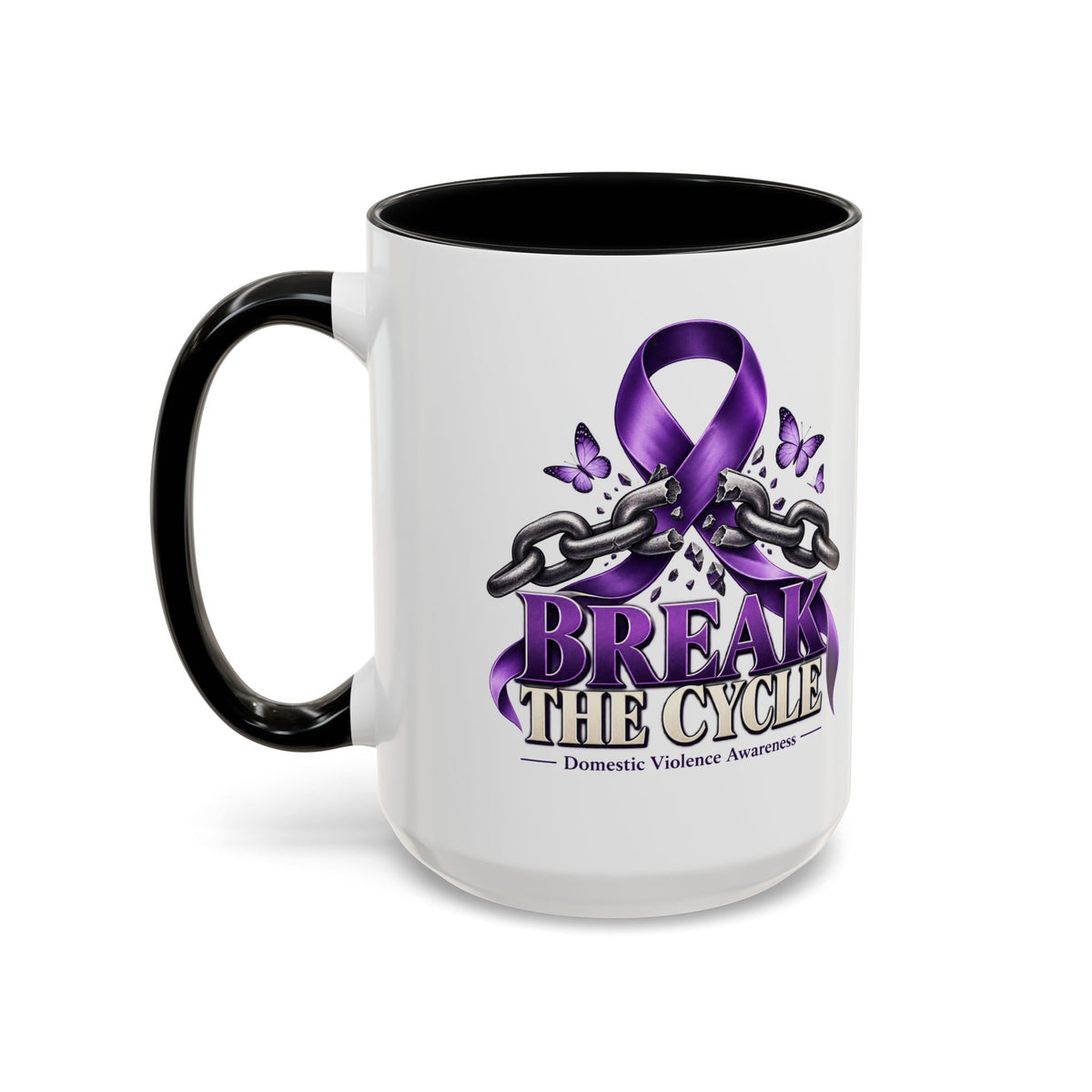 Break the Cycle Coffee Mug – Domestic Violence Awareness Purple Ribbon (11/15oz)