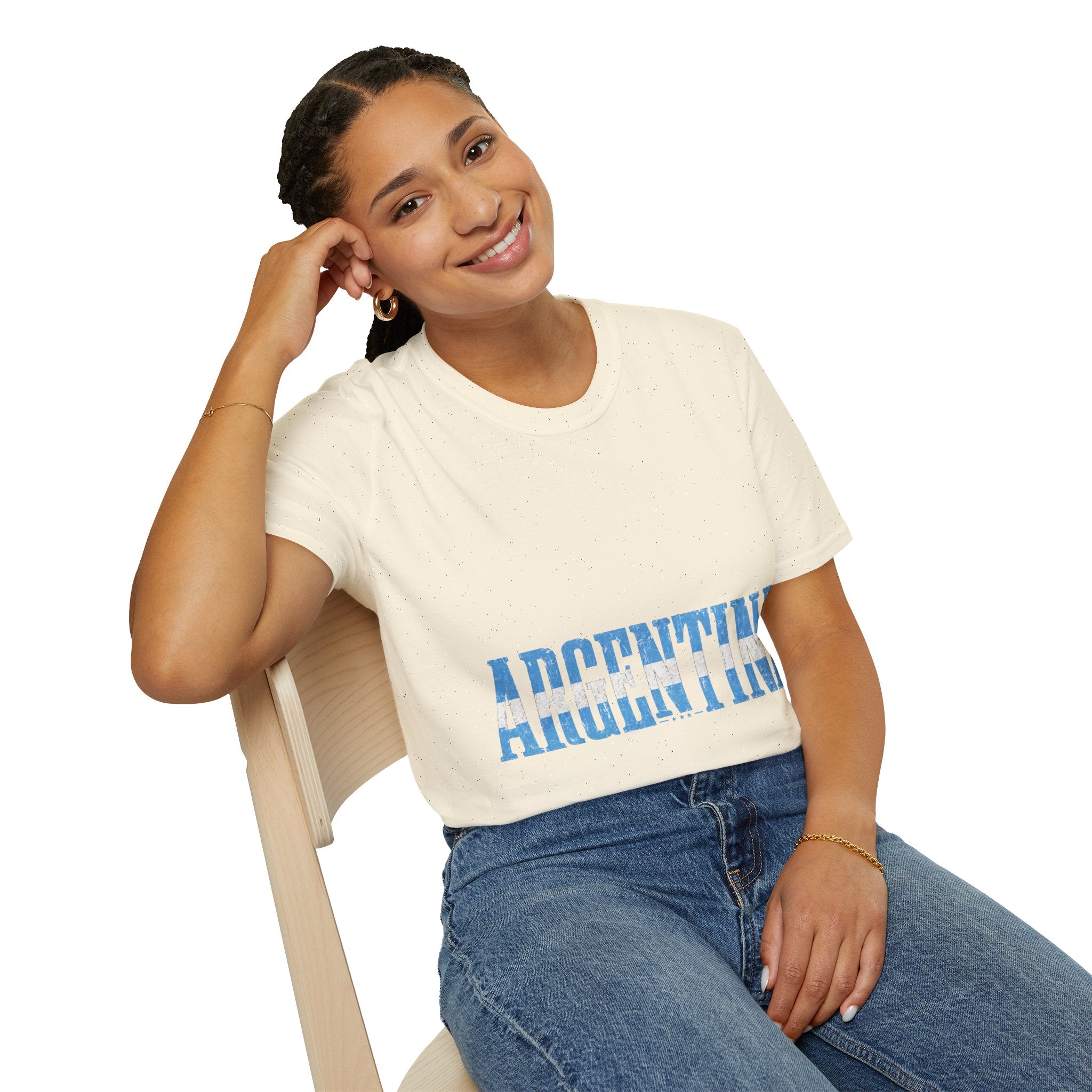Argentina Stencil Tee — Horizontal Blue Text Argentina T-Shirt