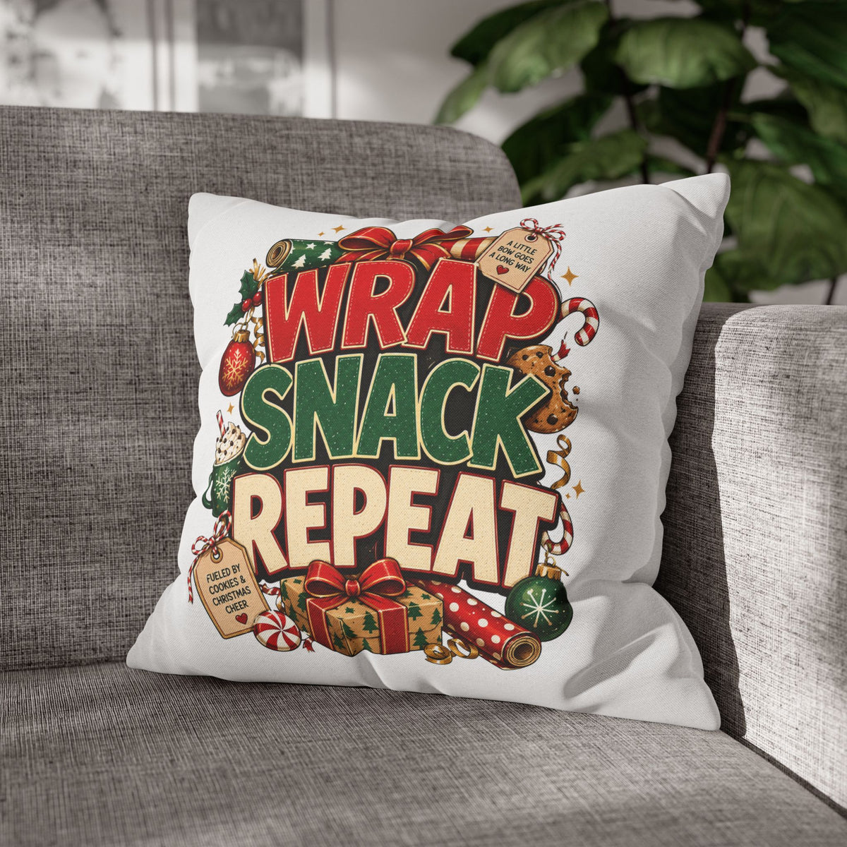Christmas Spun Polyester Square Pillowcase Wrap Snack Repeat