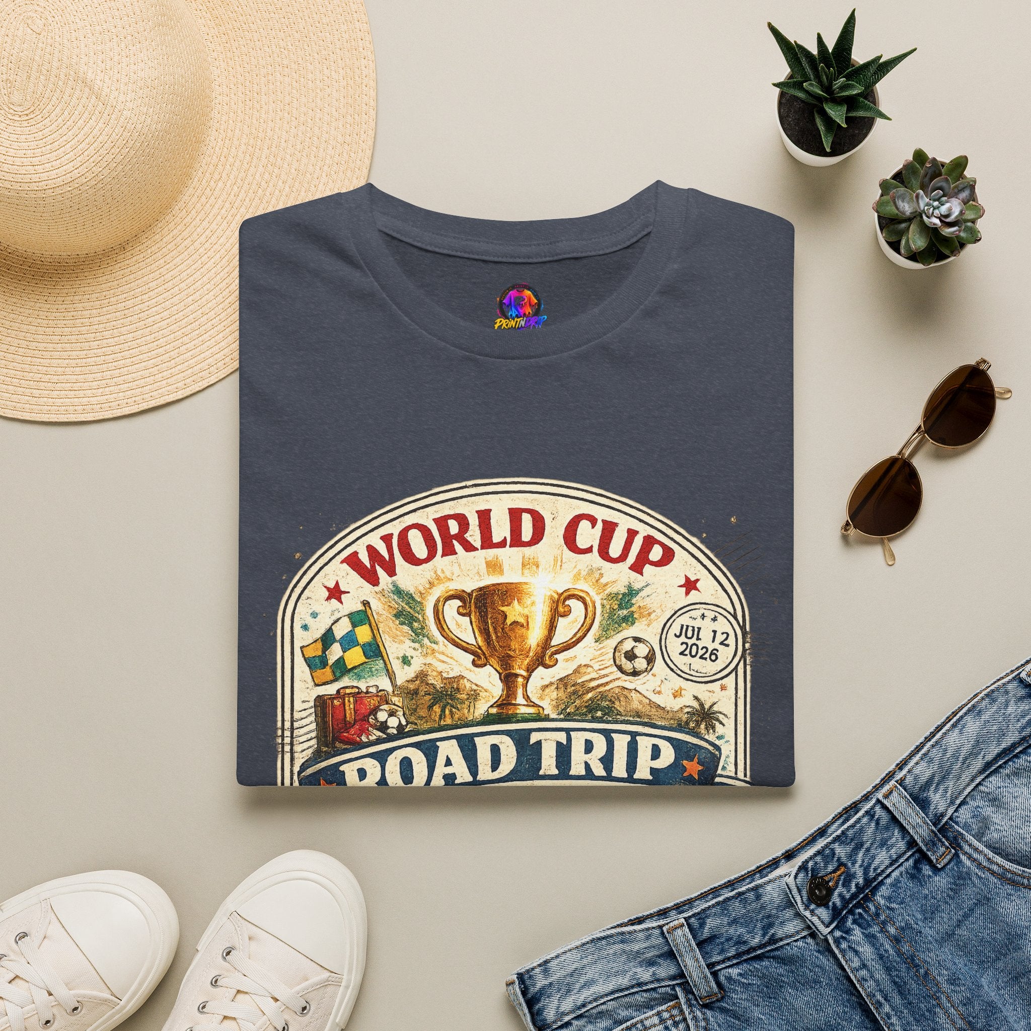 World Cup Road Trip T-Shirt — Vintage Soccer Trophy Design