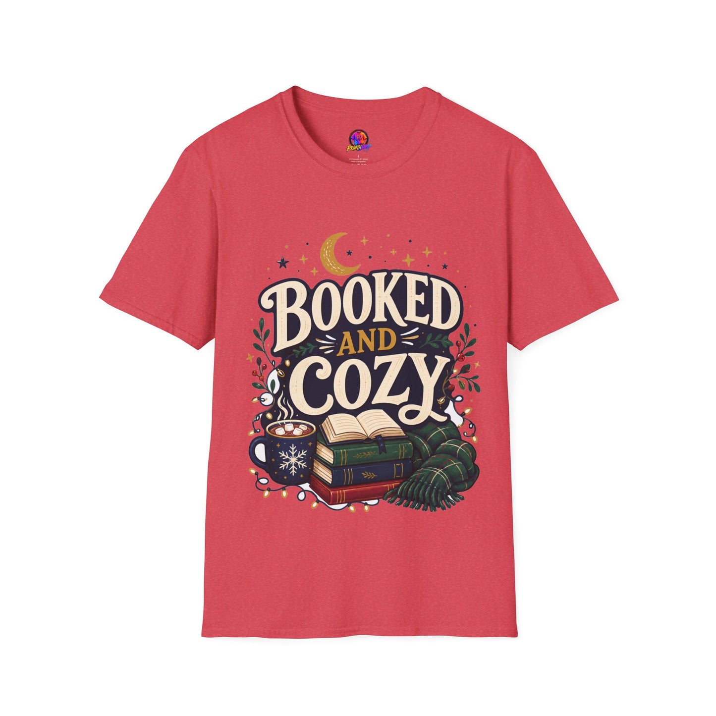 Booked and Cozy T-Shirt — Cozy Reading Graphic Tee (Books, Moon & Stars)