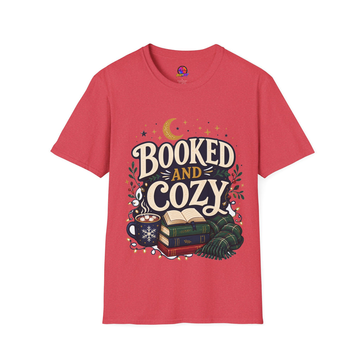 Booked and Cozy T-Shirt — Cozy Reading Graphic Tee (Books, Moon & Stars)