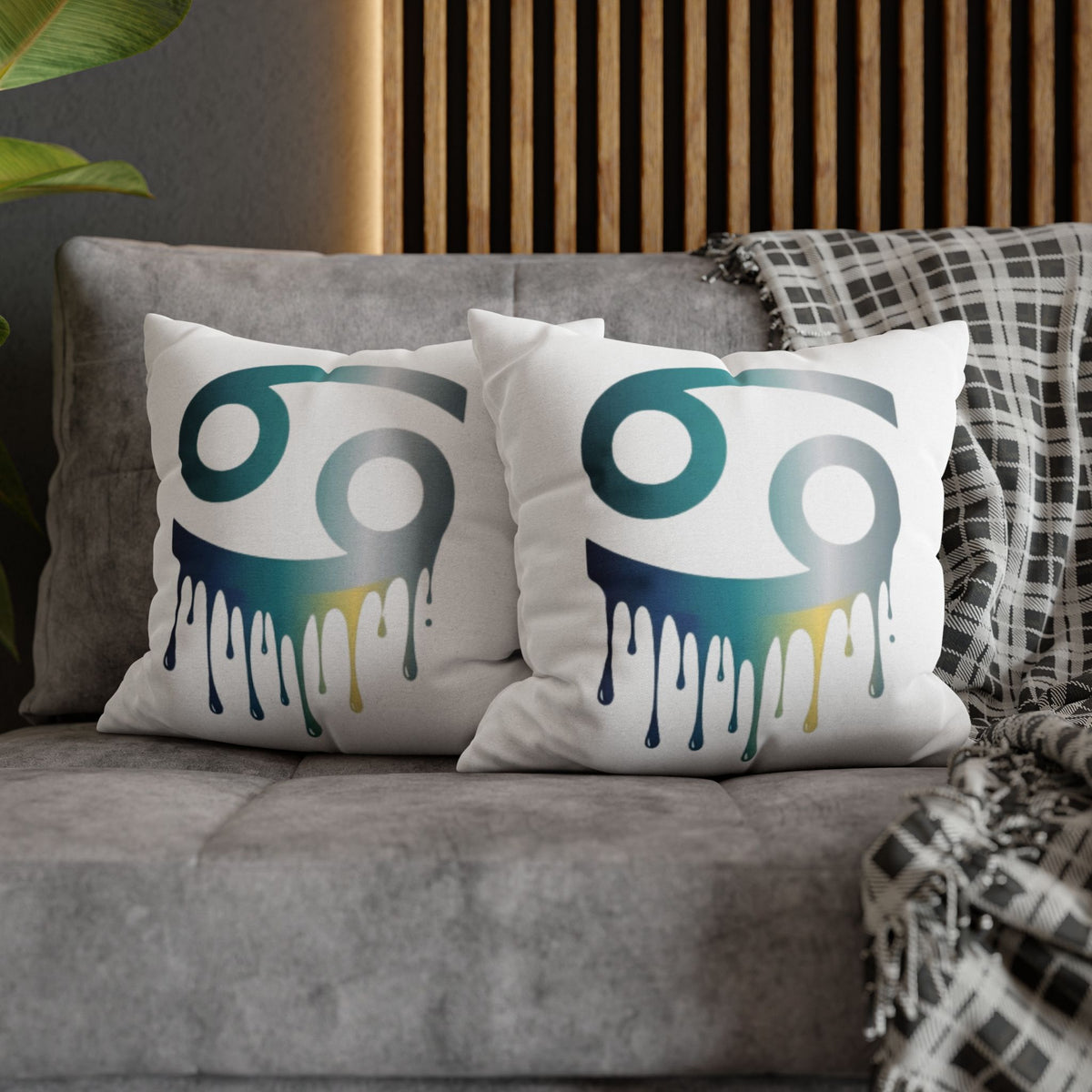 Cancer Zodiac Drip Pillowcase — Astrological Symbol Decorative Throw Pillow