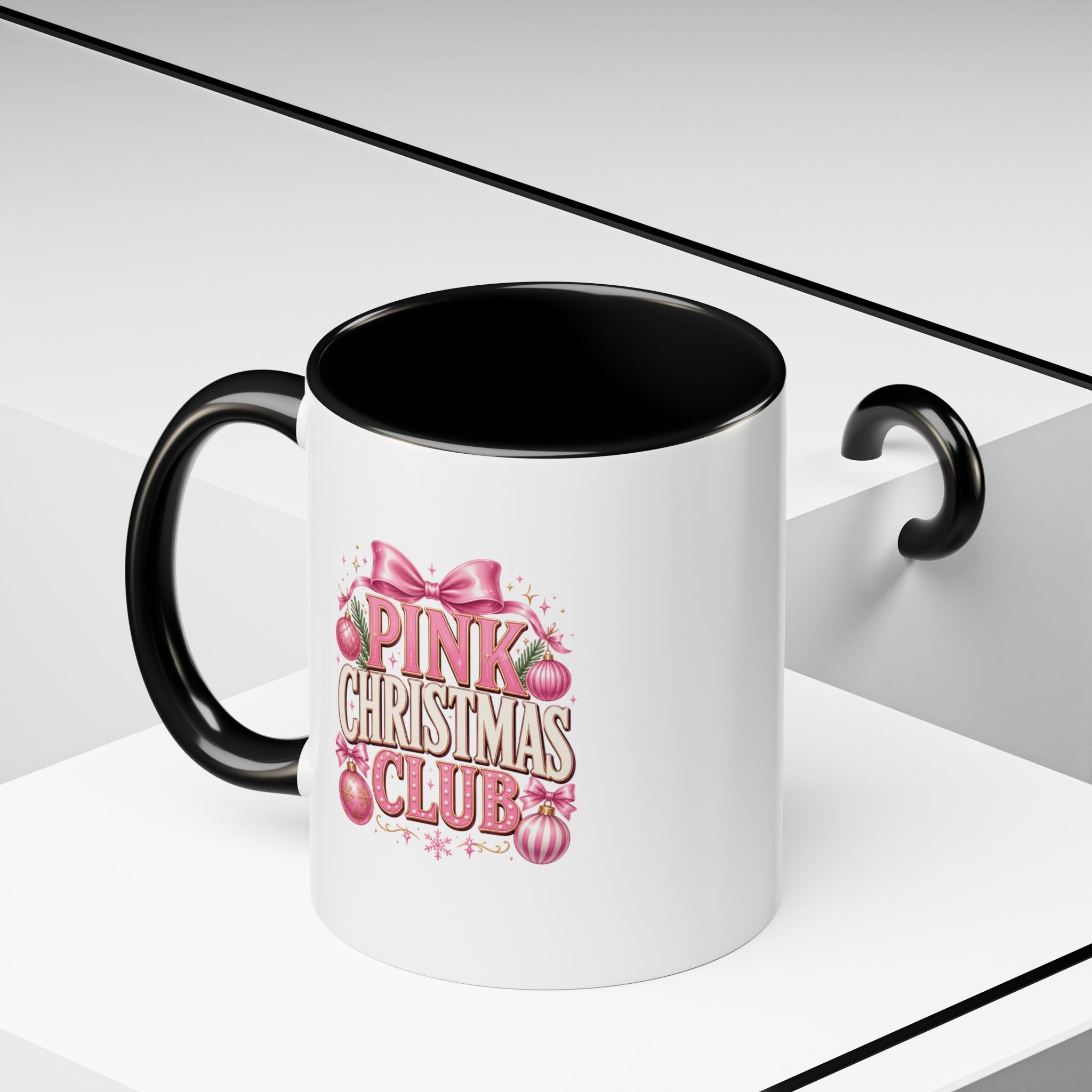 Pink Christmas Club Accent Coffee Mug — Festive Holiday Coffee Cup