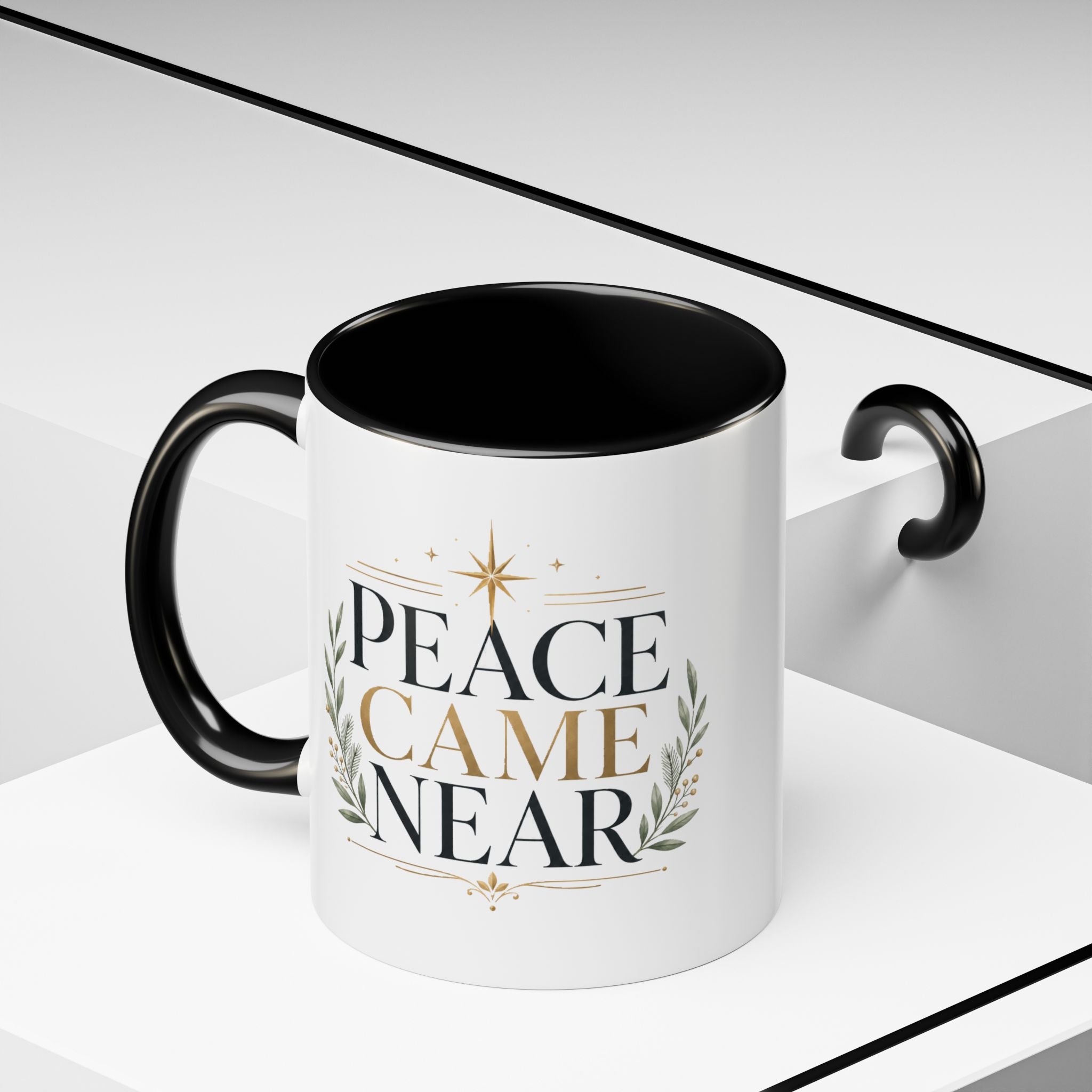 Christmas Peace Came Near Accent Coffee Mug — Holiday Christian Christmas Tea Cup