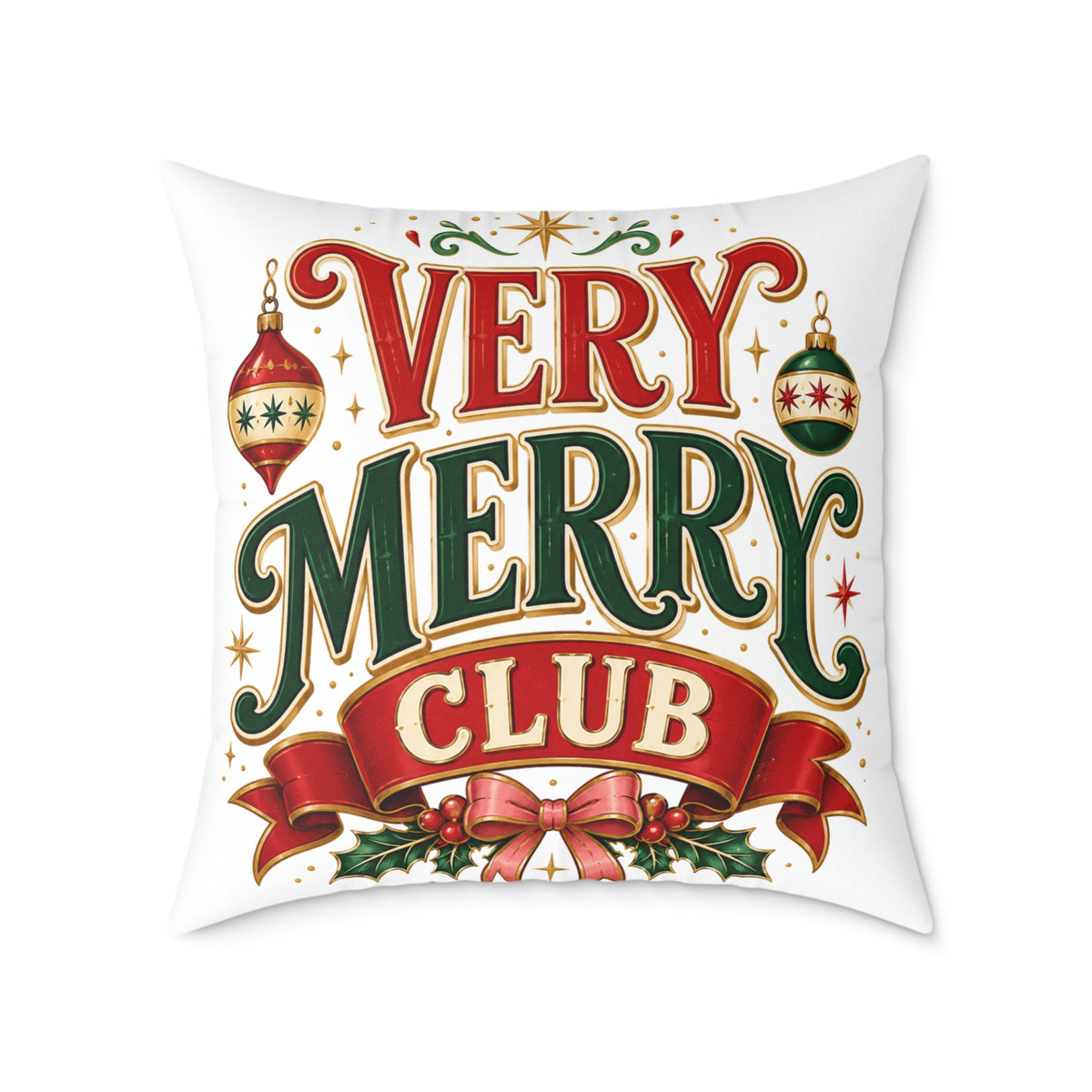 Christmas Very Merry Club Pillow - Festive Christmas Holiday Decorative Cushion