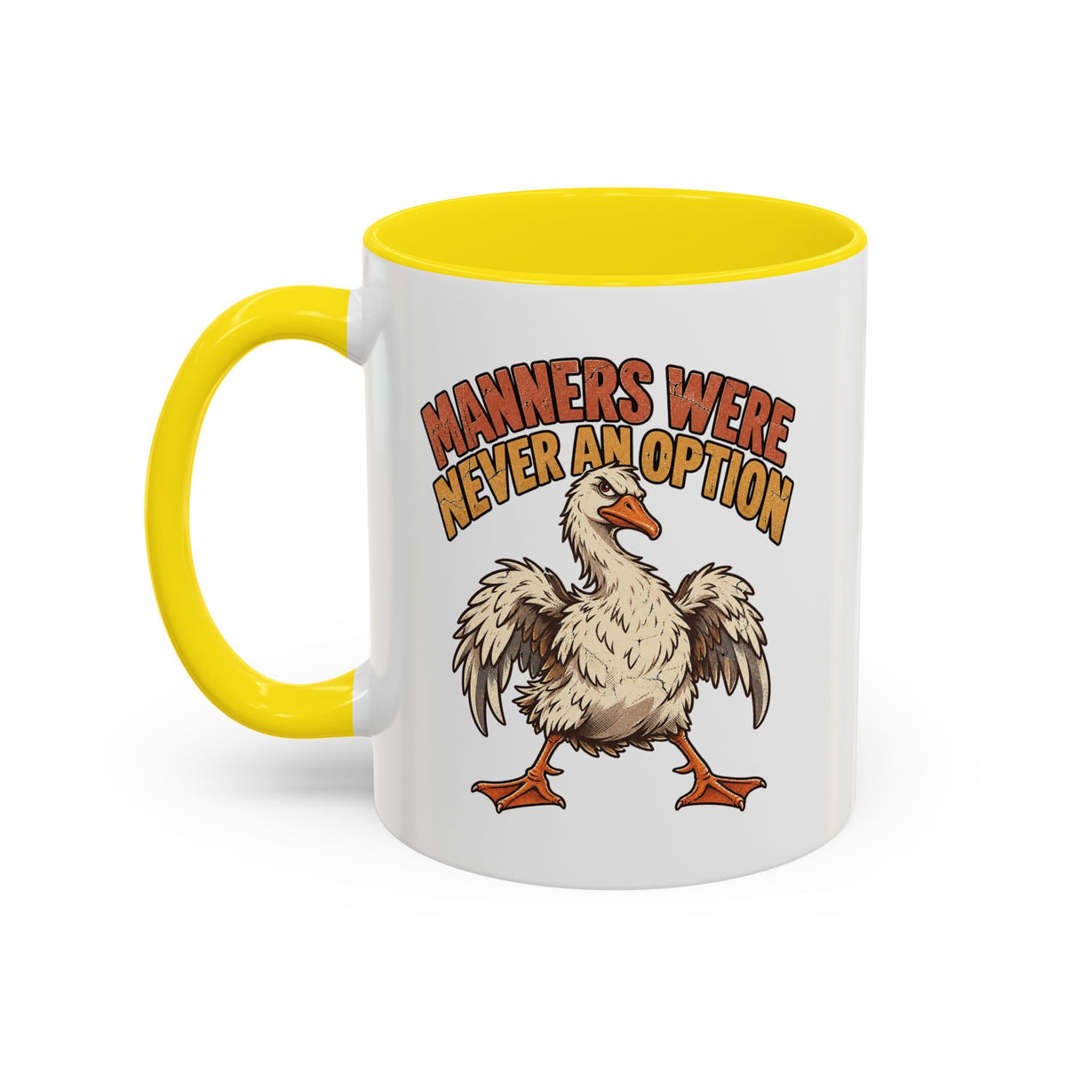 Coffee Mug — "Manners Were Never An Option" Funny Rude Chicken Accent Mug