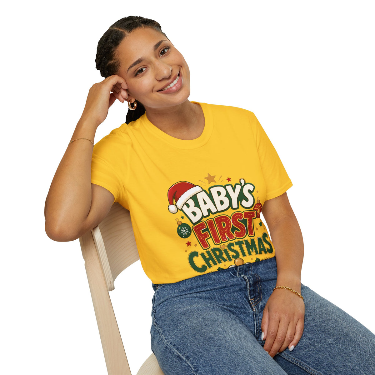 Baby's First Christmas T-Shirt — Festive Santa Hat & Ornaments Holiday Tee