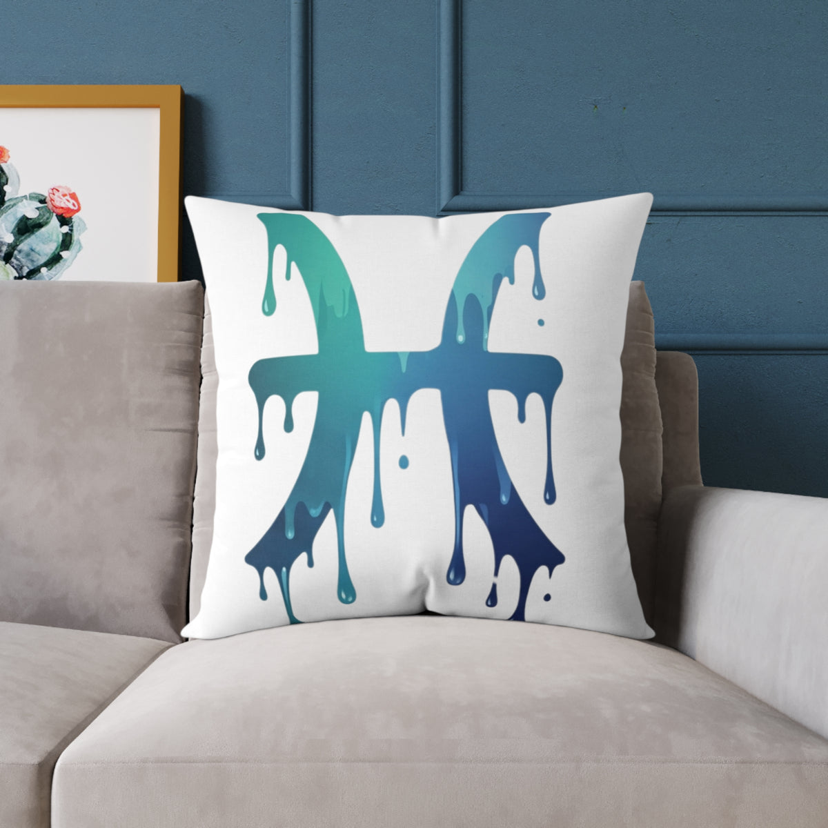 Dripping Zodiac Pisces Square Poly Canvas Pillow
